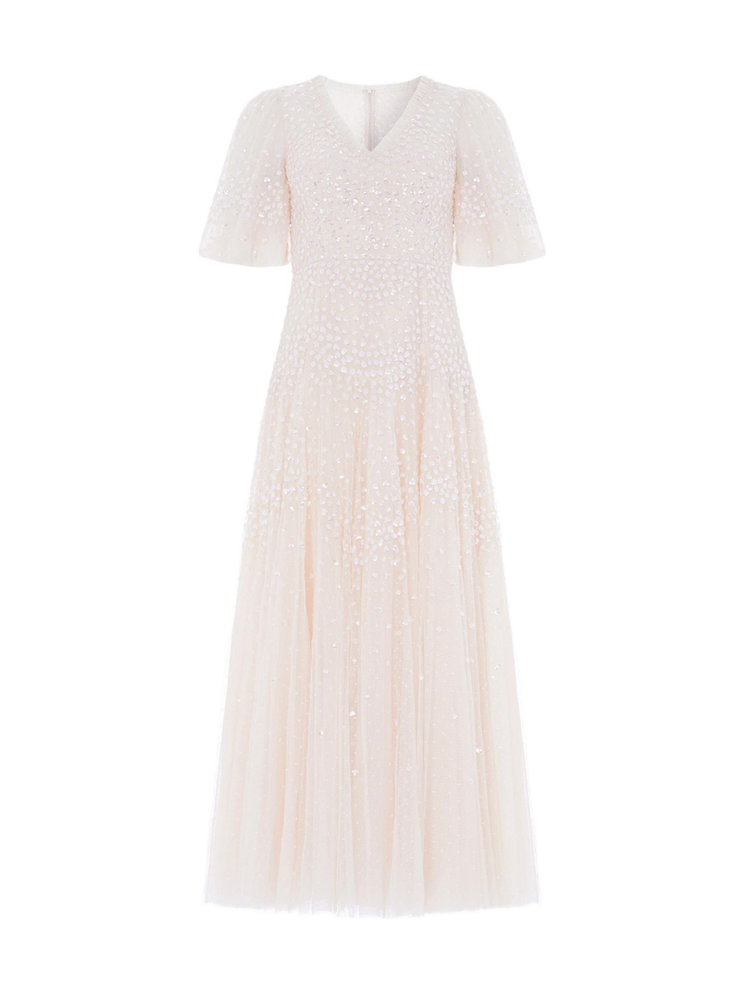 Women's Scallop Sequin V-neck Ankle Gown