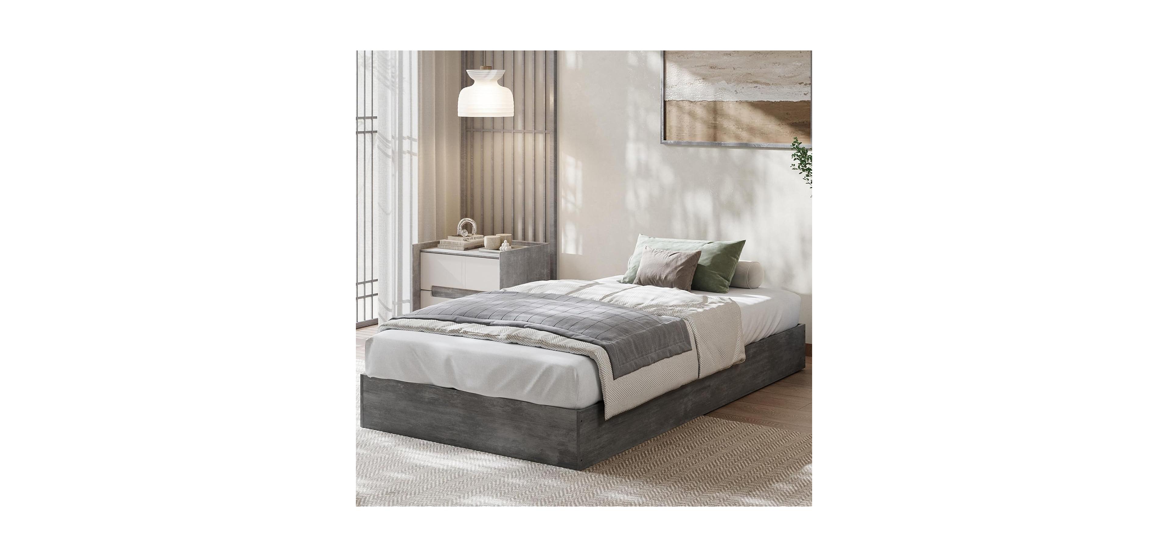 gaomon Platform Bed Frame with Wooden Slats, Floor-Standing Design