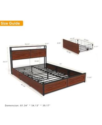 Full Bed Frame with 6 Storage Drawers, Storage Headboard with Charging Statio Bed Frame