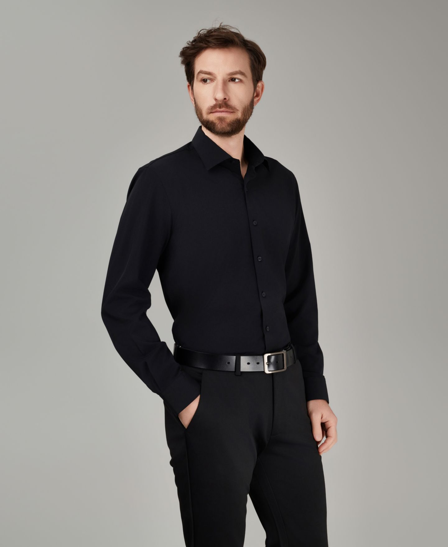 Мужская рубашка Alfani Spread Collar Performance Solid Dress Shirt, цвет: Чёрный — фото 4