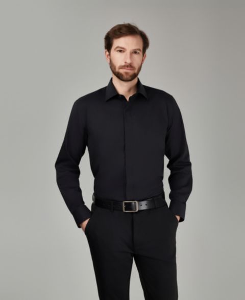 Мужская рубашка Alfani No Iron Formal Solid Dress Shirt, цвет: Чёрный
