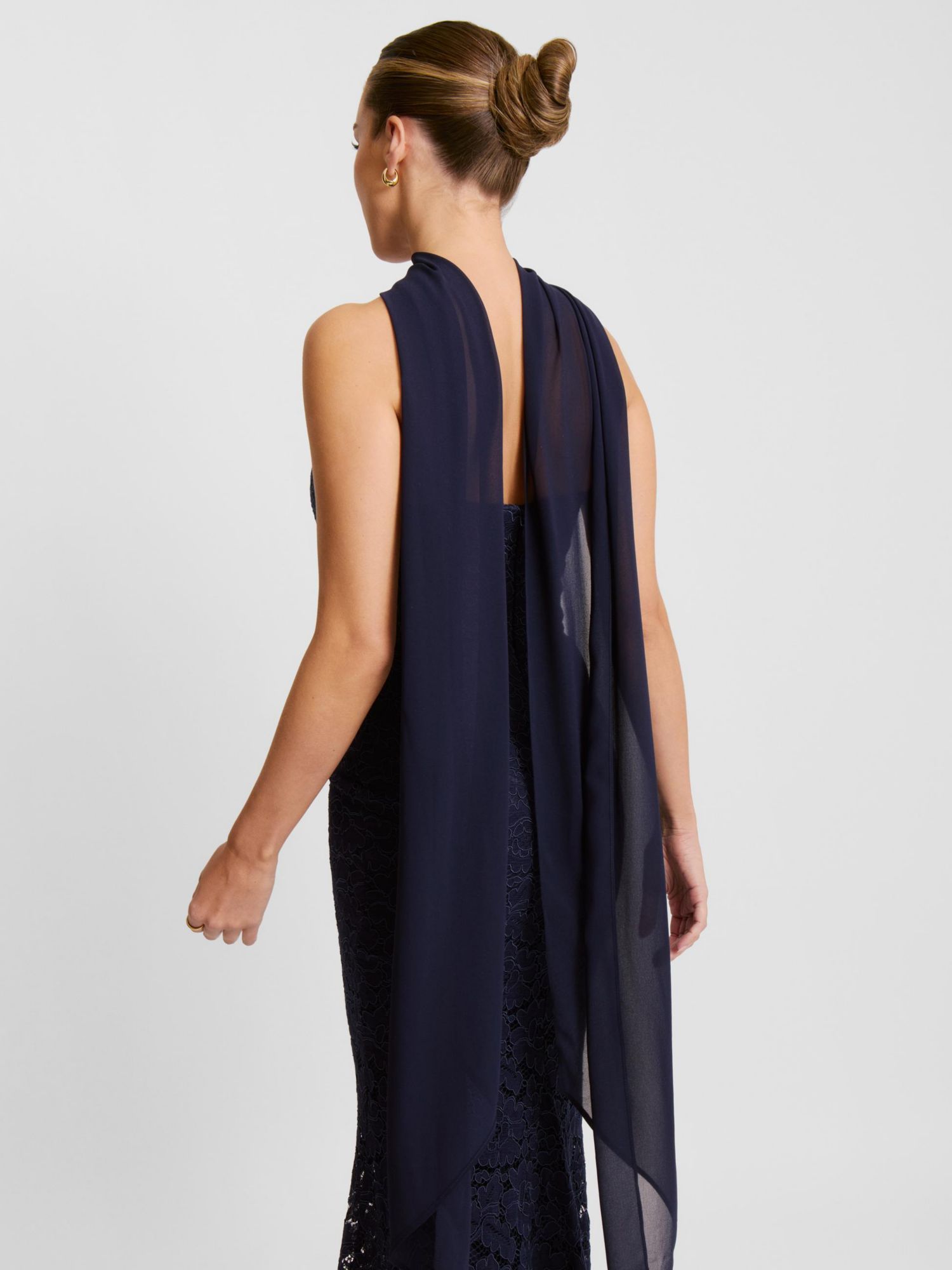 Women's Lace Corset Maxi Dress With Neck Scarf