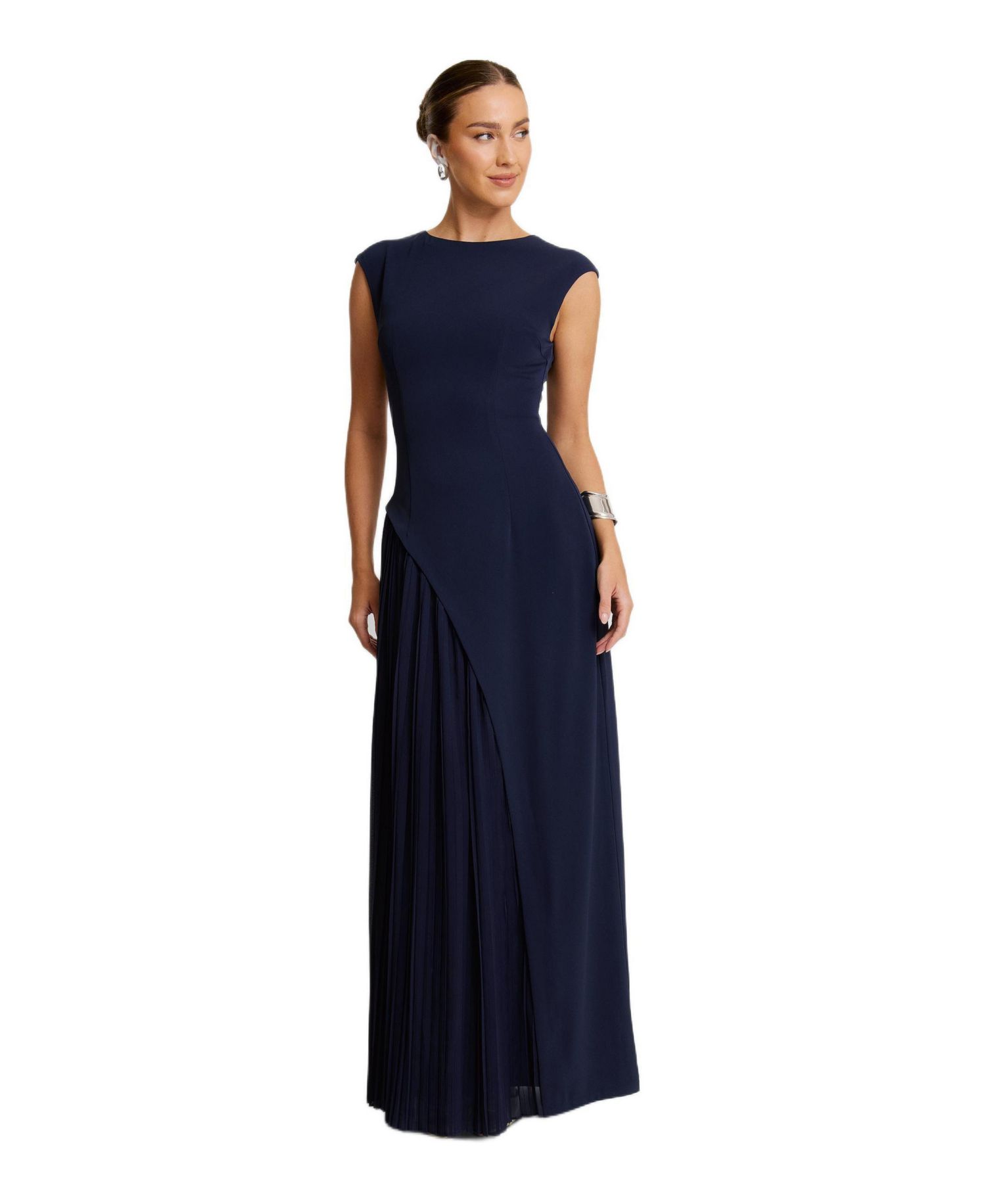 Women's Cap Sleeve Pleated Maxi Dress