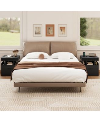 2-Piece Nightstand with Charging Station Drawer Sliding Top Storage Tray Open Shelves