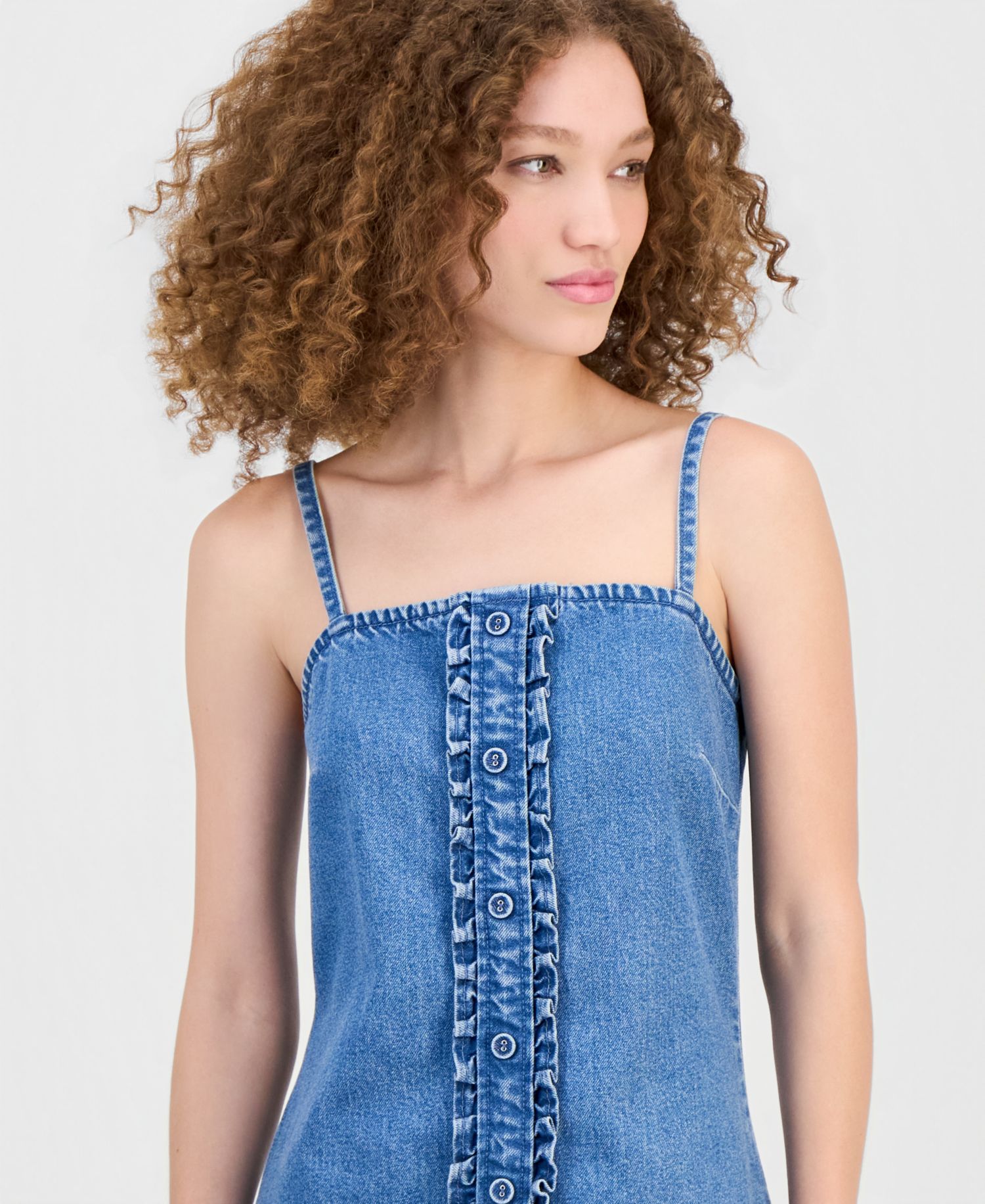 Women's Eyelet Peplum Denim Minidress