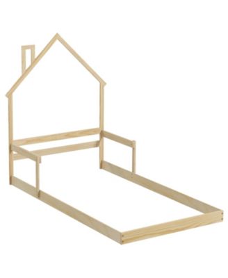 House-Shaped Floor Bed with Chimney, Headboard and Side Handrails