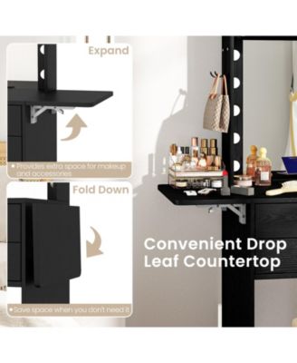 Compact Vanity Desk Set with 3-Color Lighted Mirror, Power Outlets and Stool