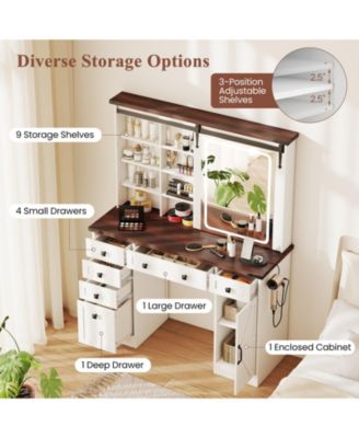 Farmhouse Vanity Desk with Barn-Style Sliding Mirror and 3 Lighting Modes