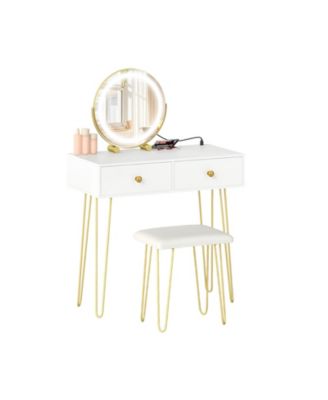 Vanity Desk with 360-Degree Adjustable LED Mirror, Drawers and Stool