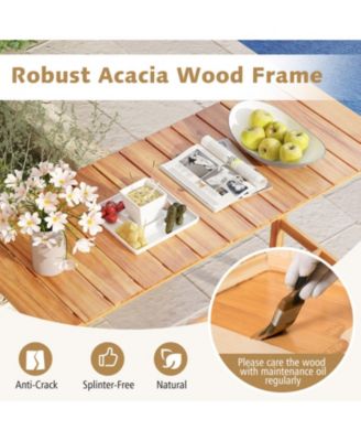 54 x 22 in Acacia Wood Counter Height Patio Bar Set with PE Rattan Barstools and Cushions