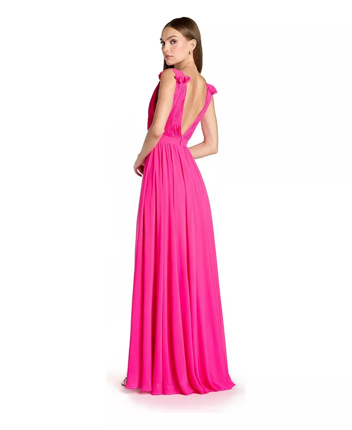 Petite Sleeveless Pleated Chiffon V-Neck Gown - thumbnail 5