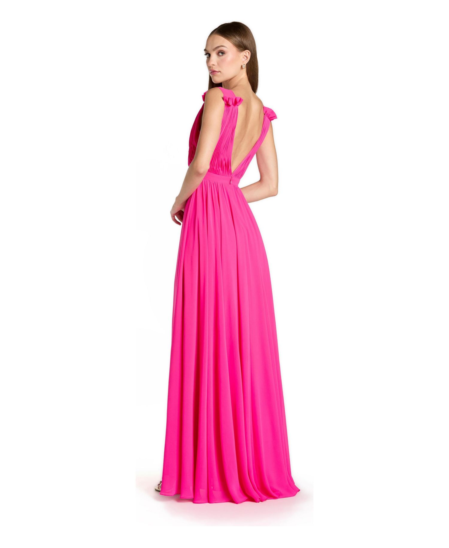Petite Sleeveless Pleated Chiffon V-Neck Gown