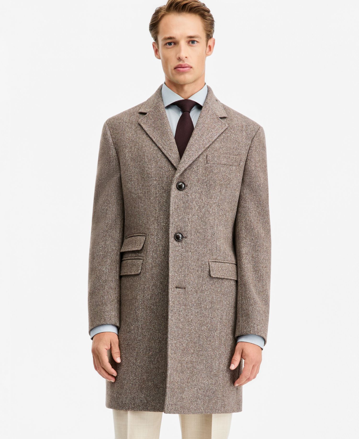 Men's Modern-Fit Taupe Mix Melange Overcoat