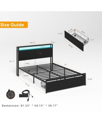 Full Size Bed Frame with Storage Headboard and 2 Drawers