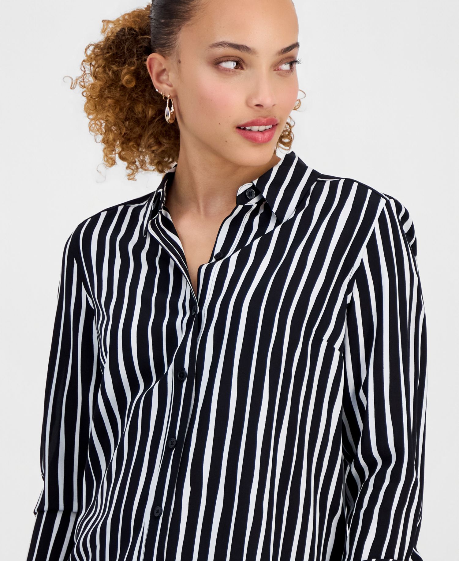Petite Striped Button-Up Shirt
