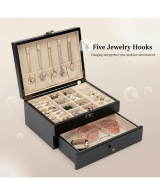 Rustic Wooden Jewelry Organizer Box for Women Farmhouse Style Solid Wood Linen Lined Multifunctional Holder