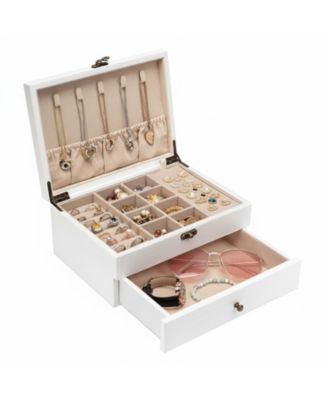 Rustic Wooden Jewelry Organizer Box for Women Farmhouse Style Solid Wood Linen Lined Multifunctional Holder