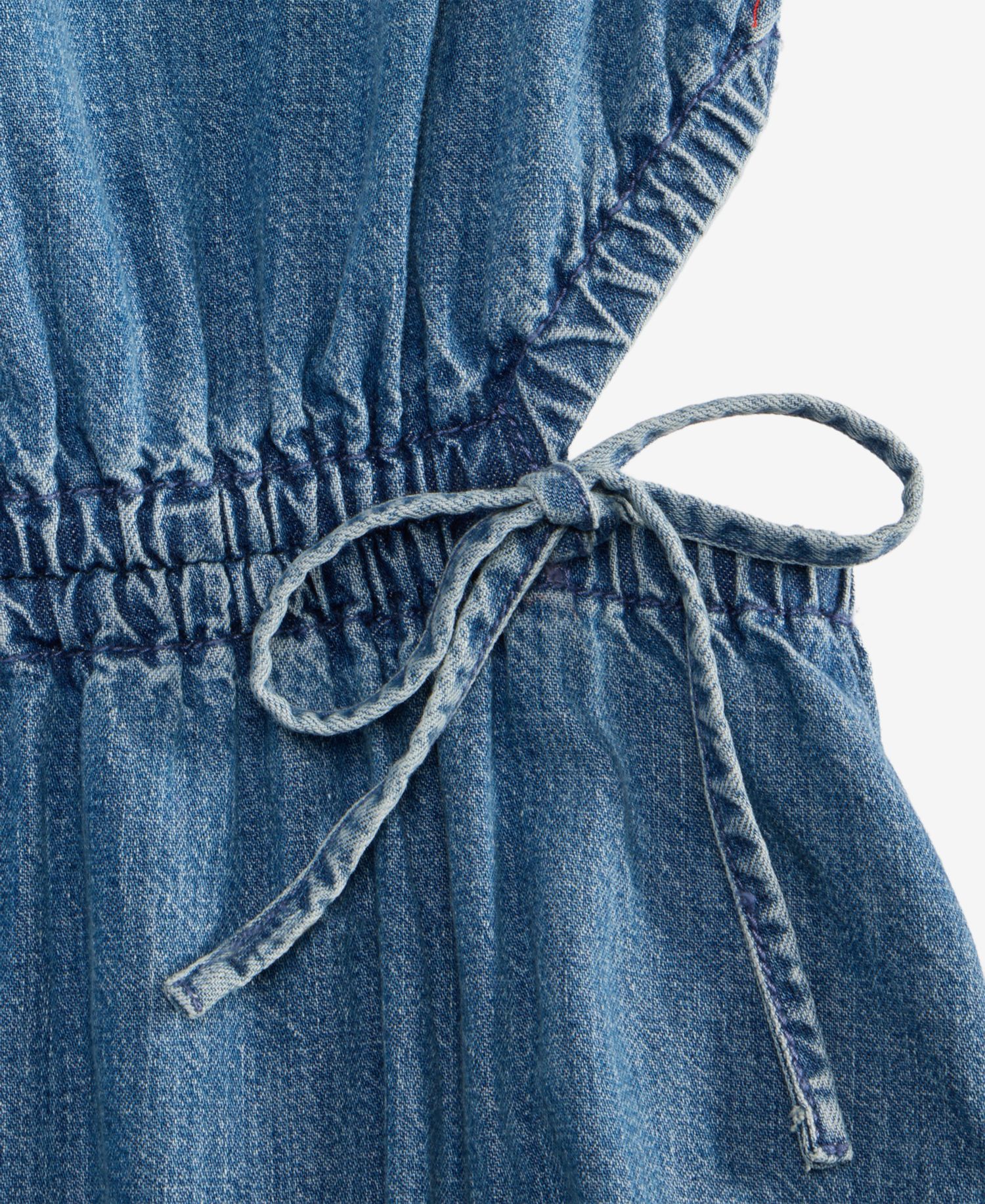 Women's Denim Tiered Cutout Midi Dress