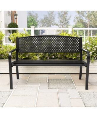 Metal Outdoor Patio Bench with High Back for 2-3-Person Seating