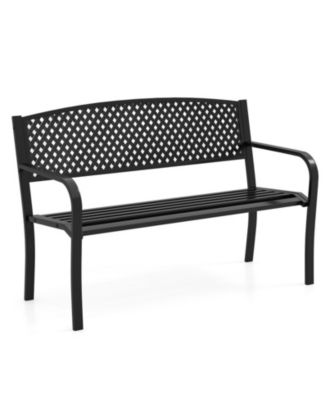 Metal Outdoor Patio Bench with High Back for 2-3-Person Seating