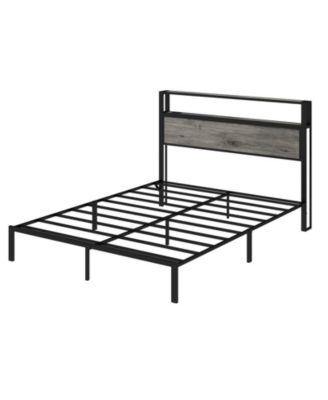 Full Size Bed Frame with Headboard, RGB LED Light and Charging Station