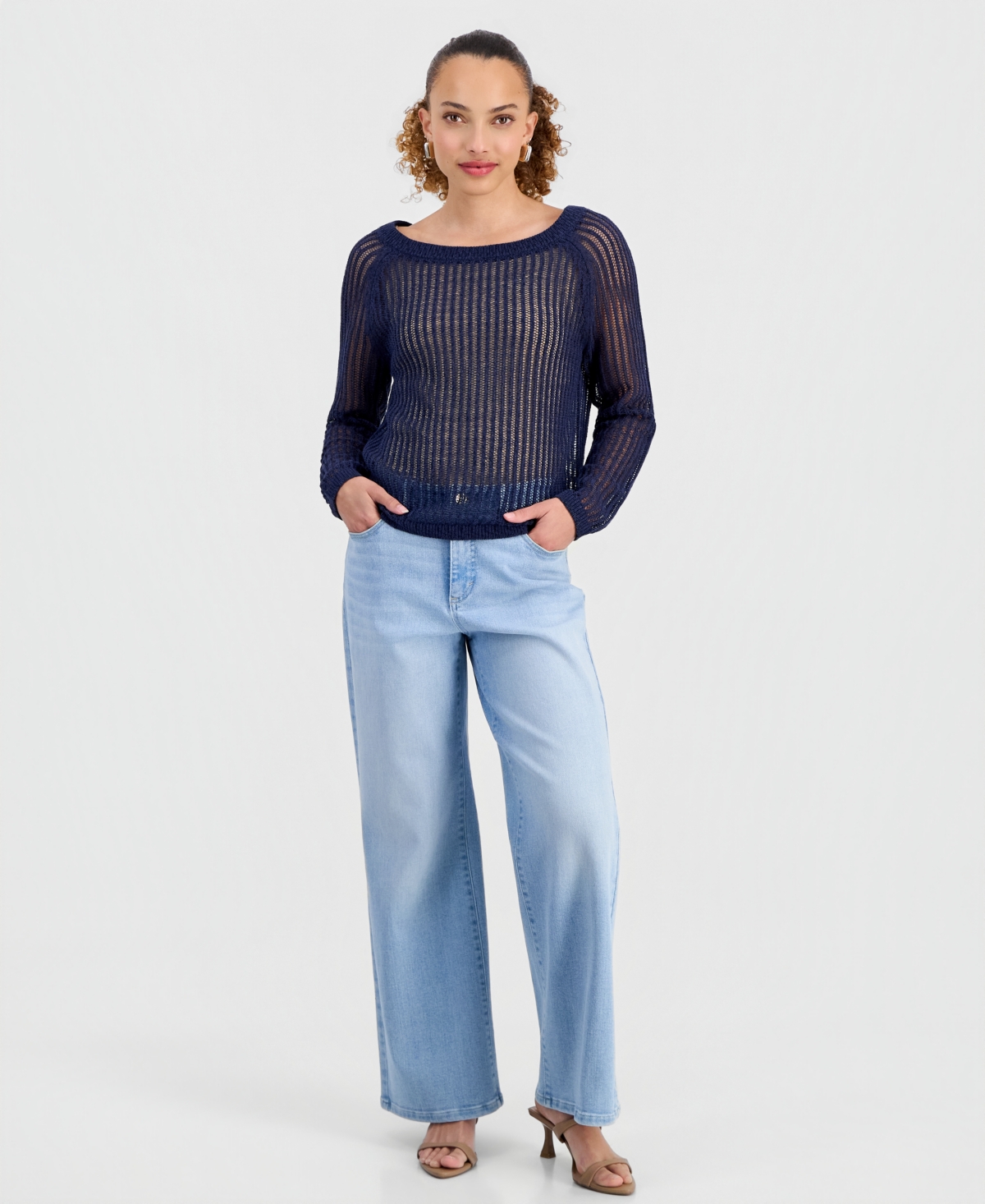 I.n.c. International Concepts Petite Open-Knit Boat-Neck Sweater, Macy's Exclusive