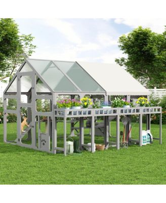 Multi-Level Cat House with Planter Stand, Bridge, Waterproof Roof for Outdoor Use