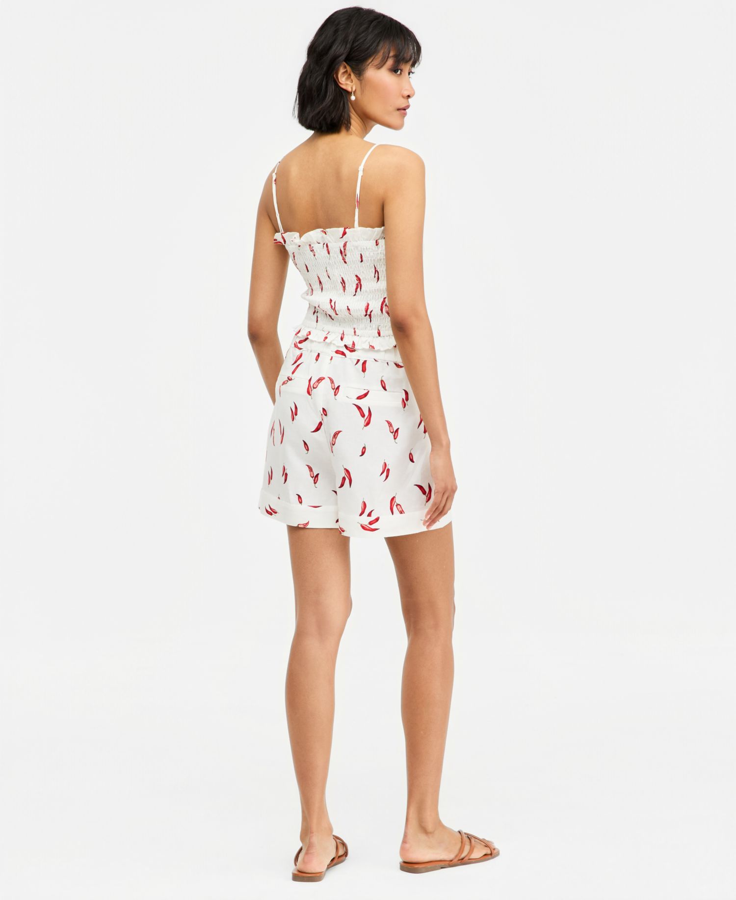 Women's Printed Linen-Blend Smocked Tank