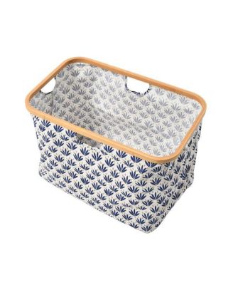 Bamboo Rimmed Krush Container Basket with Cut Out Handles, Tan Chevron