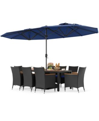 10-Piece Patio Dining Set with 15 ft Double-Sided Umbrella, Table and 8 Cushioned Chairs