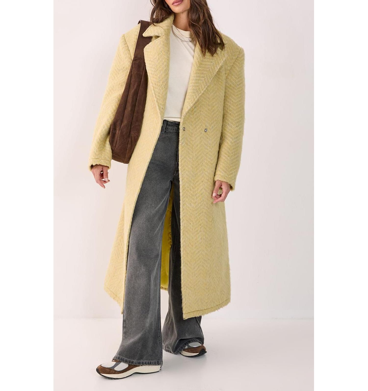 Women's Double Breasted Brushed Herringbone Coat