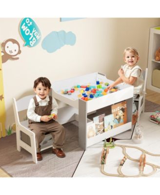 4 in 1 Kids Toddler Activity Table and Chairs Set with Reversible Tabletop