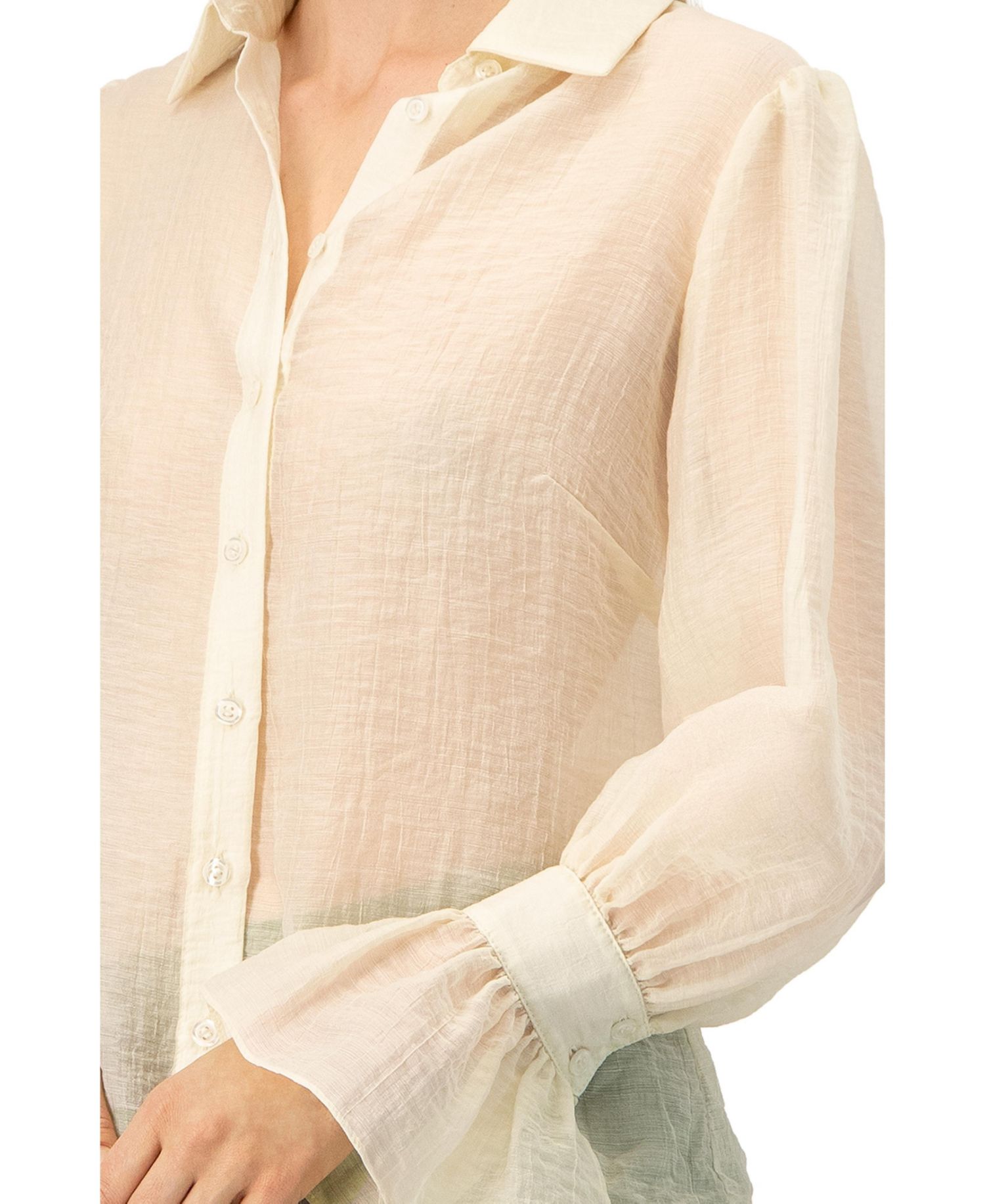 Women's See-Through Long Sleeve Shirt With Wide Cuffs
