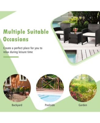 3 Pieces Patio Wicker Furniture Set with Storage Table and Cover