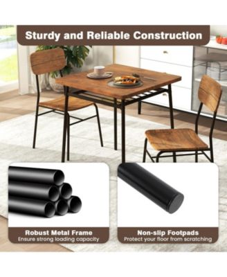 3-Piece Square Dining Table Set for 2 with Storage Rack