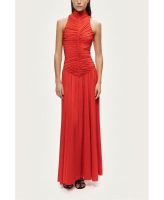 Women's Ruched High-Neck Maxi Dress