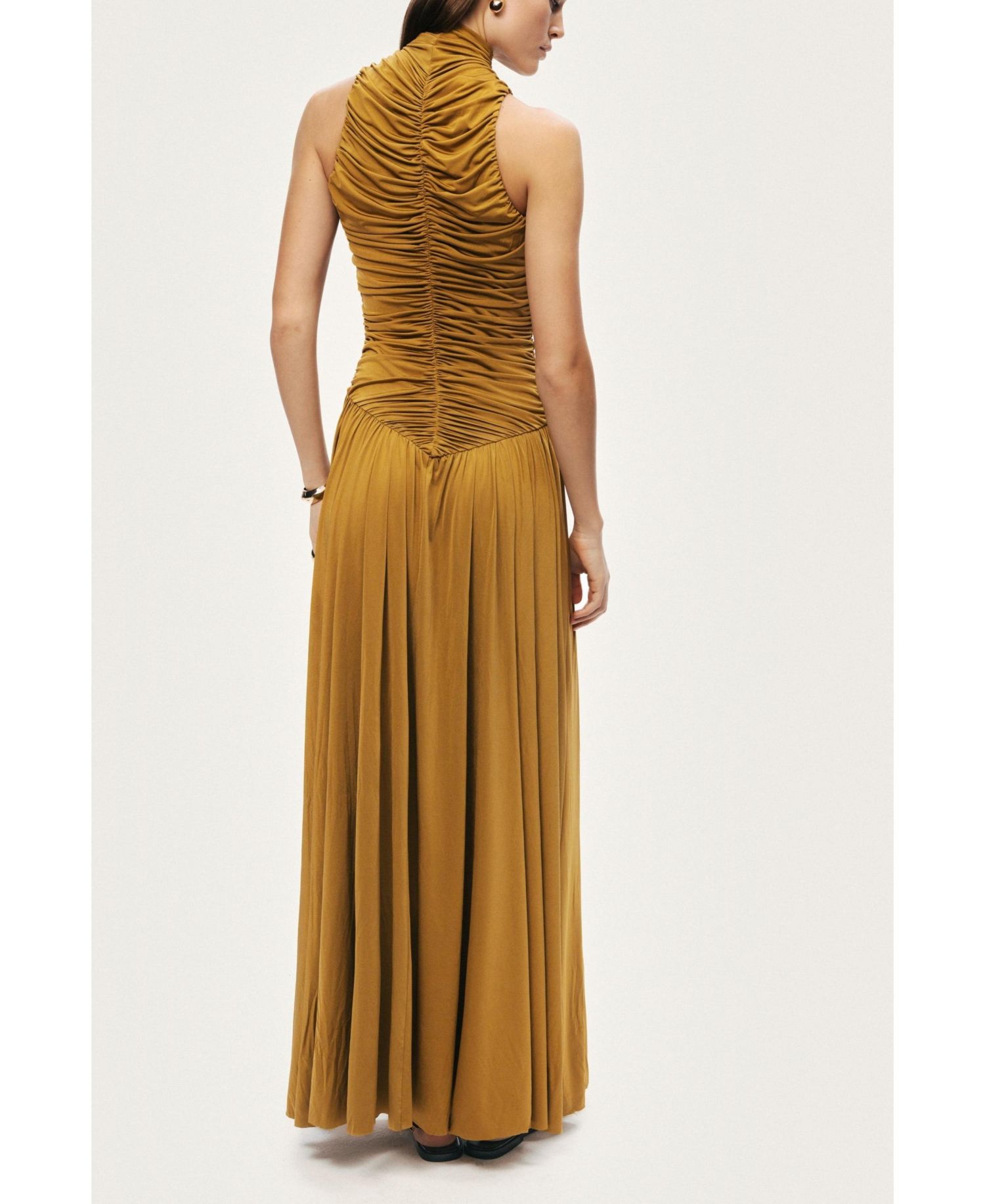 Women's Ruched High-Neck Maxi Dress
