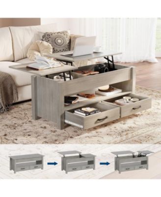 47.2'' Lift-Top Coffee Table with Storage, Wooden Lift Tabletop, 2 Drawers & Hidden Compartment - Multifunctional Central Table