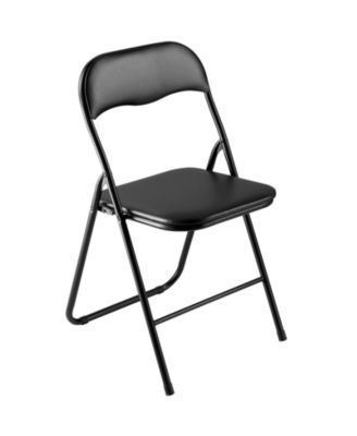 Padded Folding Chairs Pack of 4 with Faux Leather Cushion and Metal Frame, 350 lb Each