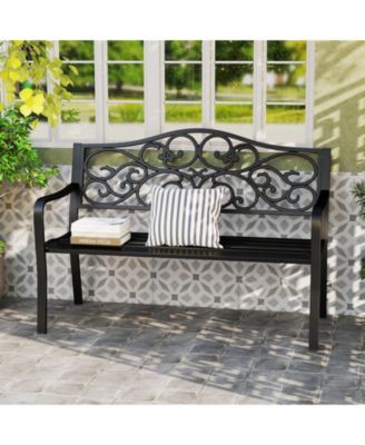 50 in Outdoor Garden Bench with Floral Backrest and Slatted Seat