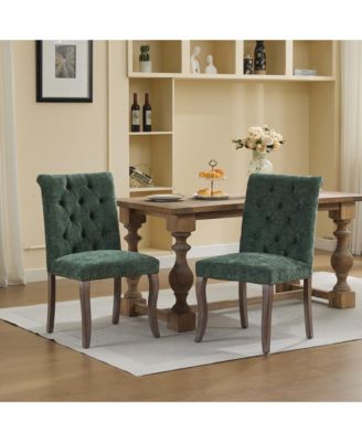 Modern Chenille Fabric Dining Chairs Set of 2 - Curved Solid Wood Legs, Nailhead Trim and Tufted Back, 300 lbs Capacity for Dining Room