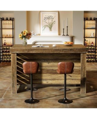 55" Kitchen Island with Seating and Storage, 3-Tier Farmhouse Wood Stationary Island Table with Large Work Surface, Coffee Bar Table