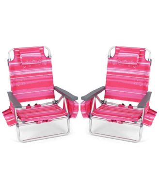2-Pack Folding Backpack Beach Chair 5-Position Outdoor Reclining Chairs with Pillow