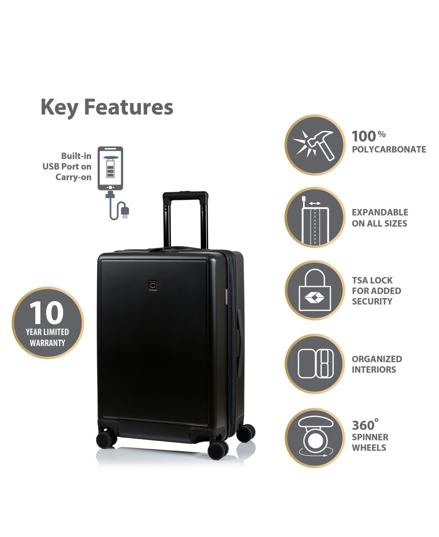 Чемоданы CHAMPS 3-Piece Vintage Muse Collection Hardside Luggage Set, цвет: Чёрный — фото 7