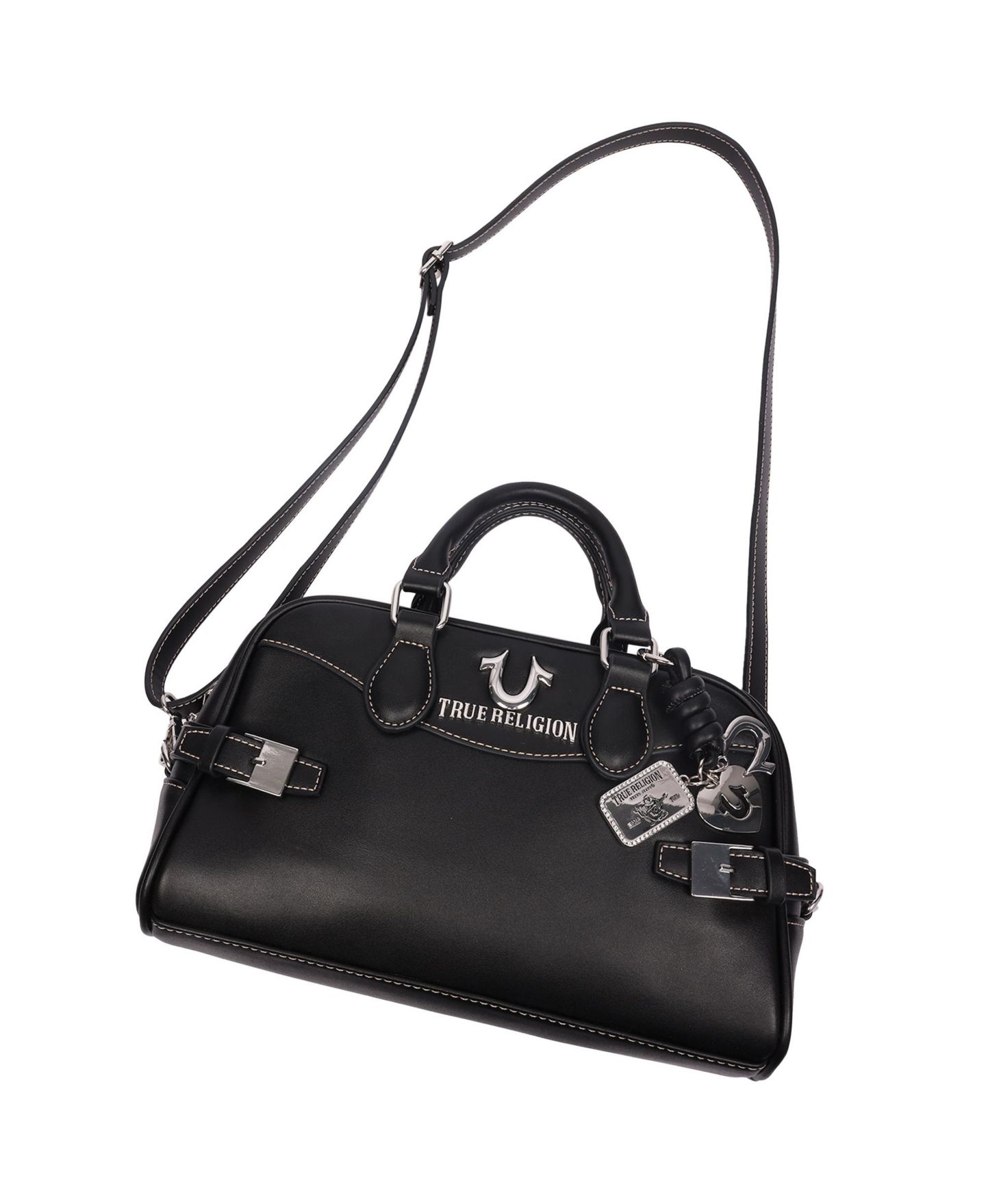 Женская сумка True Religion Brooks Smooth PU Belted Satchel - Top Handle Satchel with Detachable Crossbody Strap, цвет: Чёрный — фото 8