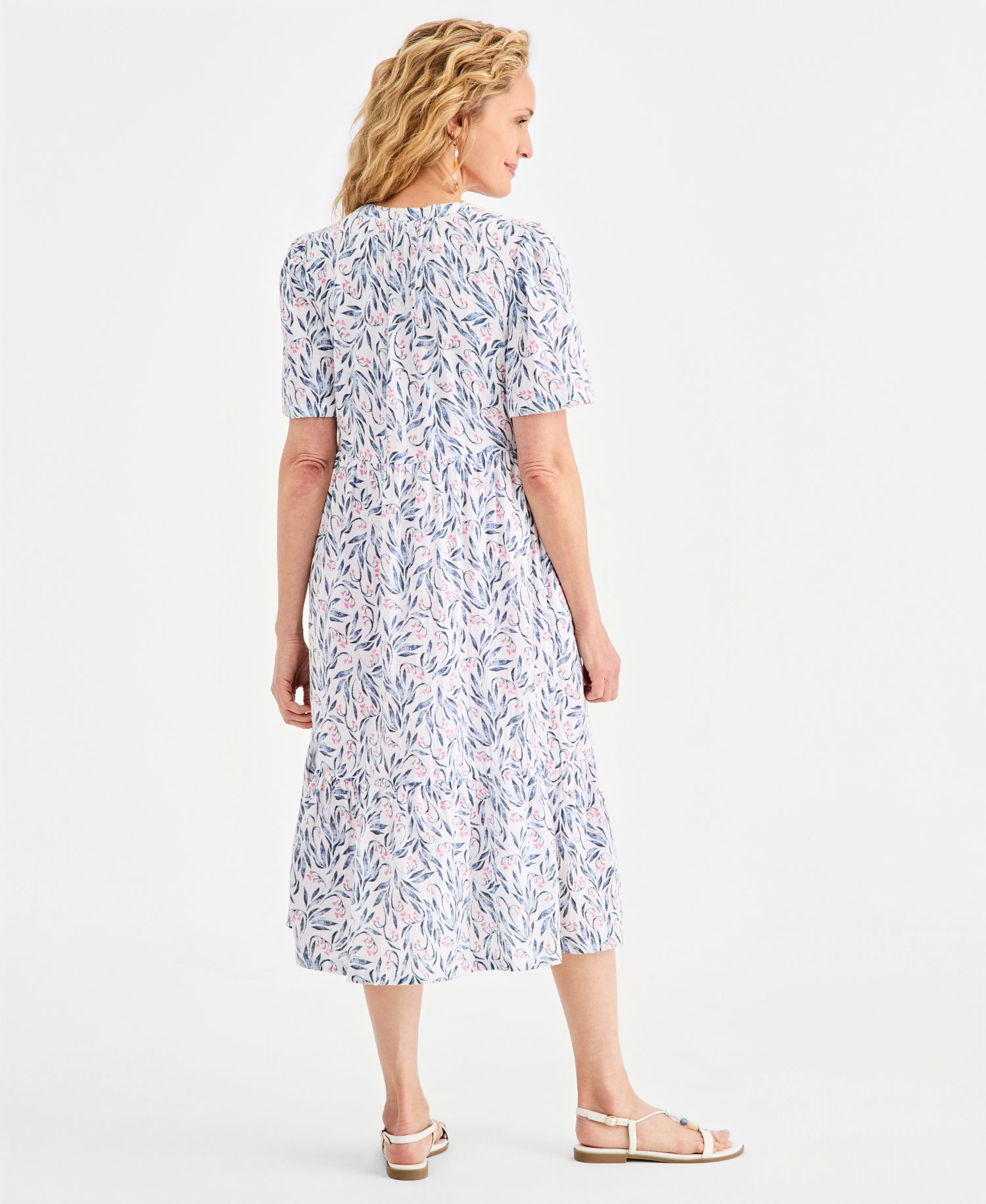 Women's Cotton Gauze Tiered Button-Front Midi Dress