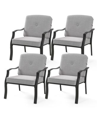 4PCS Metal Chairs Outdoor Dining Seat Heavy Duty w/ Cushions Garden Patio
