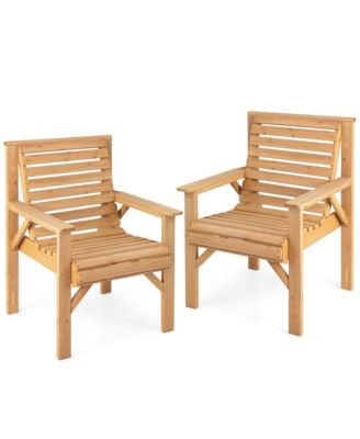 2 PCS Fir Wood Chair Dining Inclined Backrest Backyard Patio