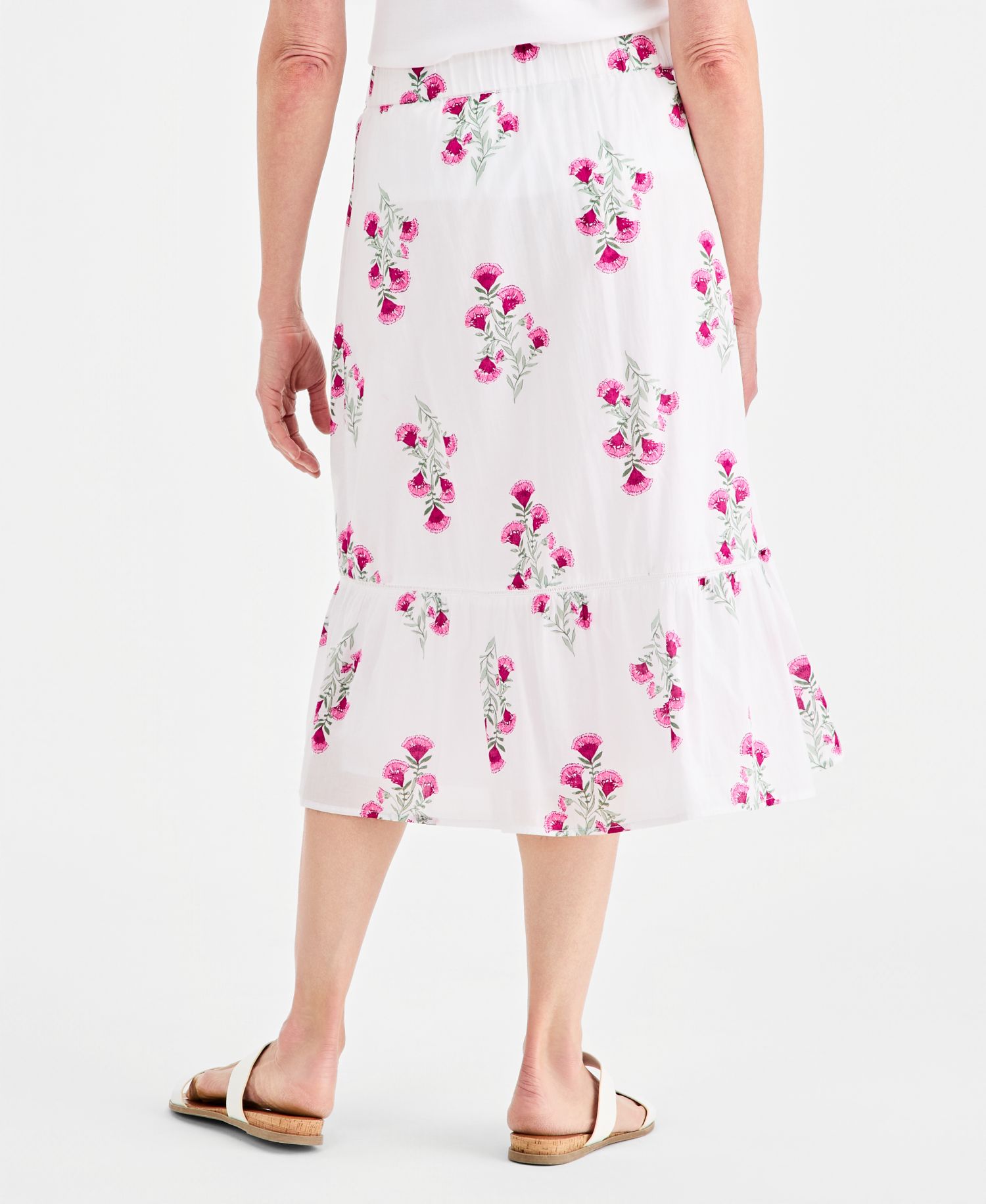 Women's Printed Cotton Pull-On Midi Skirt