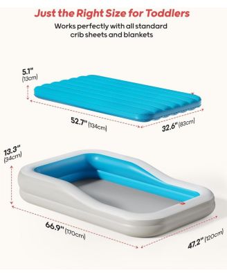 Inflatable Toddler Travel Bed with 3-Sided Safety Bumpers, Extra Large Kids Air Mattress, Includes Detachable Mattress, Portable